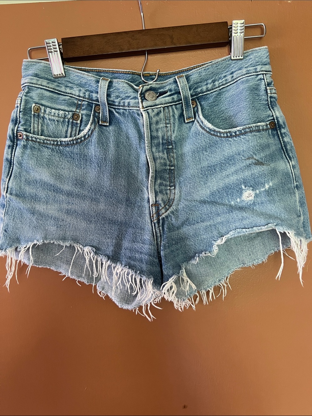 Levi's Light Blue Distressed Denim Cutoff Shorts